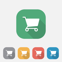 Buy, shop icon, shopping cart flat icon, colourful button, square vector sign with shadow effect. Flat style design.