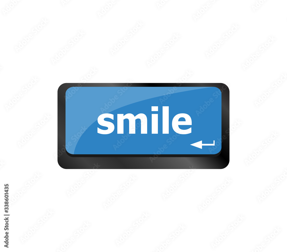 Poster computer keyboard with smile words on key - business concept