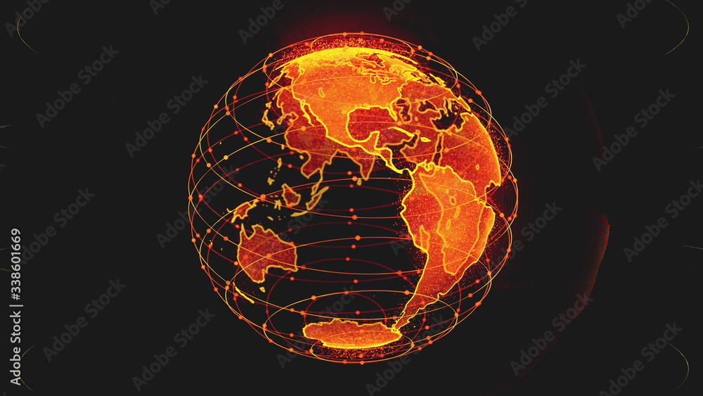 Poster digital earth data globe - abstract 3d rendering satellites network around the world. a scientific t