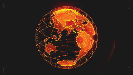 Digital earth data globe - abstract 3D rendering satellites network around the world. a scientific technology star link satellites create one web or sky bridge surrounding planet earth conveying