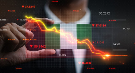 Graph Falling Down in Front Of Nigeria Flag. Crisis Concept © natanaelginting