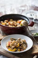 Homemade Vegetable Stew with Potatoes, Pepper, Tomatoes and Eggplant. Comfort Food