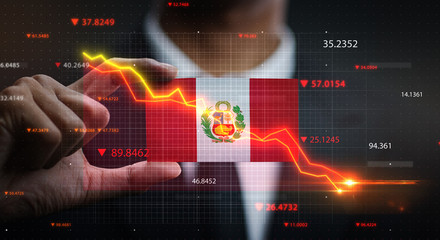 Graph Falling Down in Front Of Peru Flag. Crisis Concept © natanaelginting