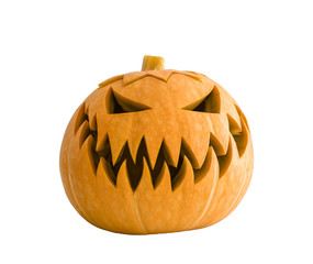 Juicy bright orange pumpkin isolated on a white background.