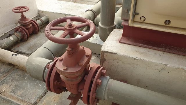 water pump station. Valve faucet and pumps