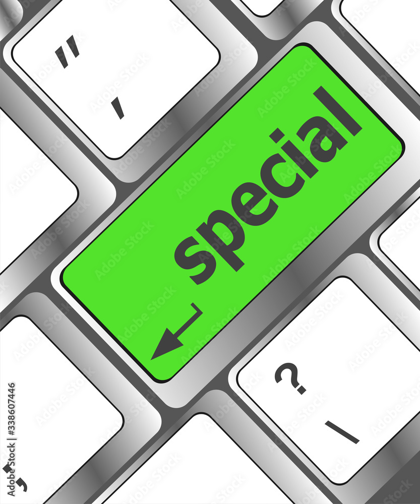 Poster special button on laptop or computer keyboard keys