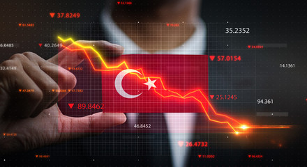 Graph Falling Down in Front Of Turkey Flag. Crisis Concept © natanaelginting