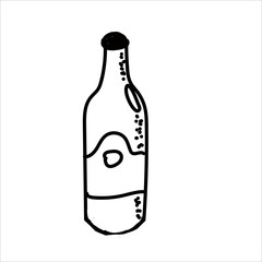 Hand-drawn bottle in doodle style. Linear illustration. Vector image