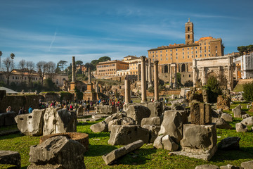 ROME, LAZIO / ITALY - JANUARY 02 2020: Rome forum view before COVID-19
