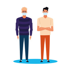 men using face mask for covid19 character