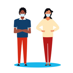 interracial couple using face mask for covid19