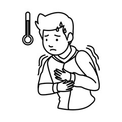 man sick with fever and thermometer covid19 symptom