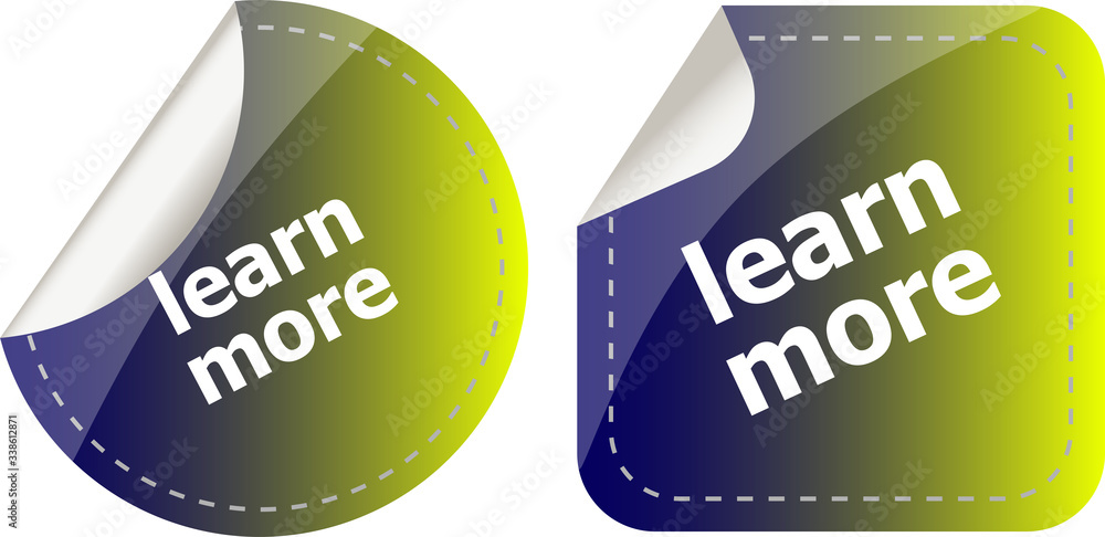 Poster stickers label set business tag with learn more word