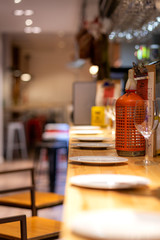 Barcelona, Spain. (April, 2020). 
Bar of a typical Barcelona tapas bar with exposed brick walls, with a siphon and dishes ready to customers