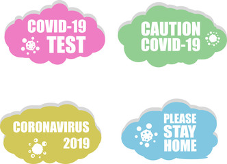Coronavirus icon. Covid 19 test. Please stay home. Caution Covid-19. Sign set isolated on white background