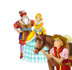 Cartoon cheerful married couple together romantic scene with horse - illustration