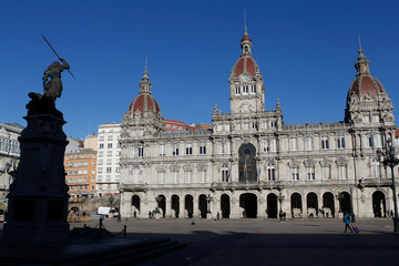 Municipal palace headquarters of the town hall of La Coruña located in the Maria Pita square on January 7, 2020