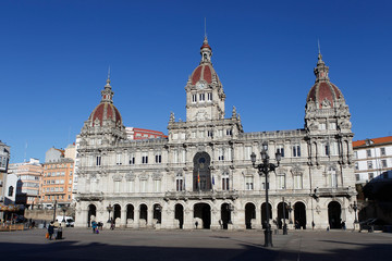 Fototapeta na wymiar Municipal palace headquarters of the town hall of La Coruña located in the Maria Pita square on January 7, 2020