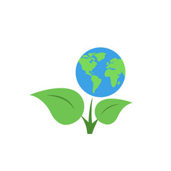Fototapeta premium Green planet Earth. Globe and green leaves. Saving earth from pollution. Vector color icon illustration of ecology symbol, eco sign 