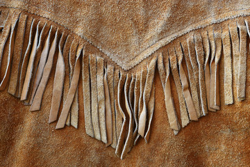 An abstract image of fringes on an old vintage style leather jacket. 