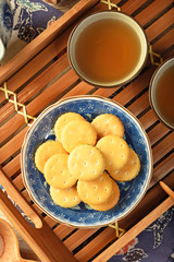 Small circle nougat cookies on the plate