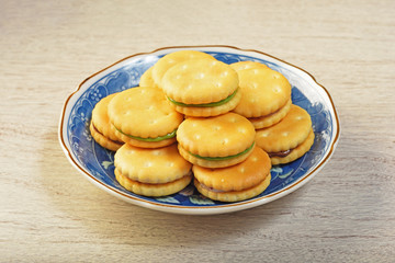 Small circle nougat cookies on the plate