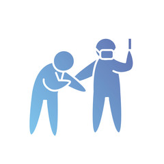 pictogram doctor with mouth mask and syringe and sick man standing, gradient style