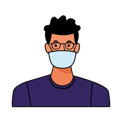 man using face mask and glasses for covid19 character