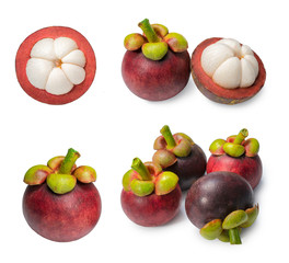 Mangosteens isolated on white background, Mangosteens the Queen of fruits. Isolated mangosteens collection. 