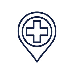 location pin with medical cross icon, line style