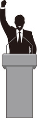 演台でスピーチする男性③