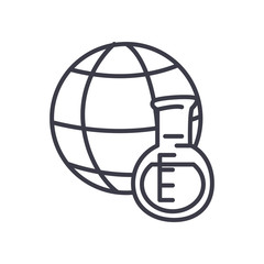 global sphere and chemical flask icon, line style