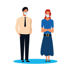business couple using face mask for covid19