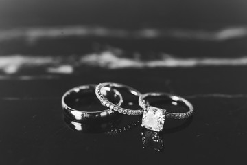 Luxury wedding ring and engagement in fine art style