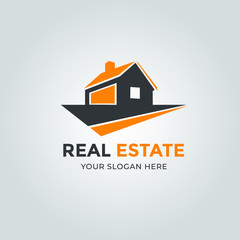 Fototapeta premium Orange and Grey Home Logo Vector. Real Estate Logo Template