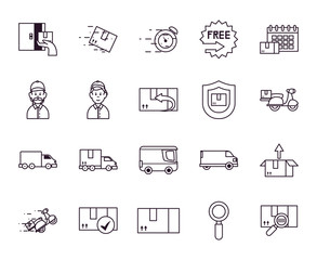 Fototapeta premium boxes and fast delivery icon set, line style