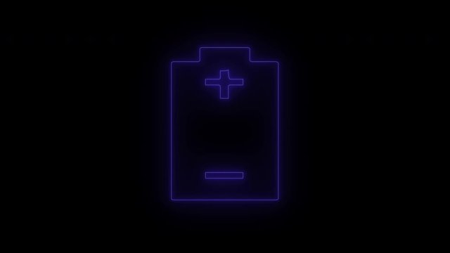Blue battery icon glowing and blinking, full charge with lighting. Royalty high-quality free best stock video footage of blue battery, full charge with lighting on black background