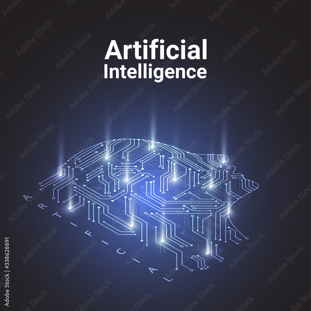 Poster artificial intelligence isometric chipset on circuit board in futuristic concept technology artwork 