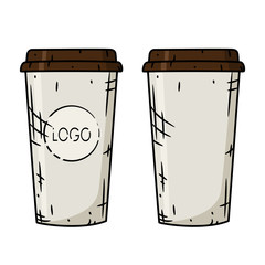 Paper coffee cup on a white background. Cartoon coffee cup.