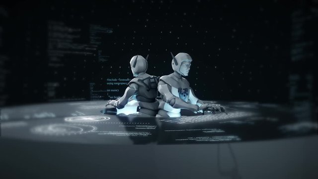 Robots with artificial intelligence working together