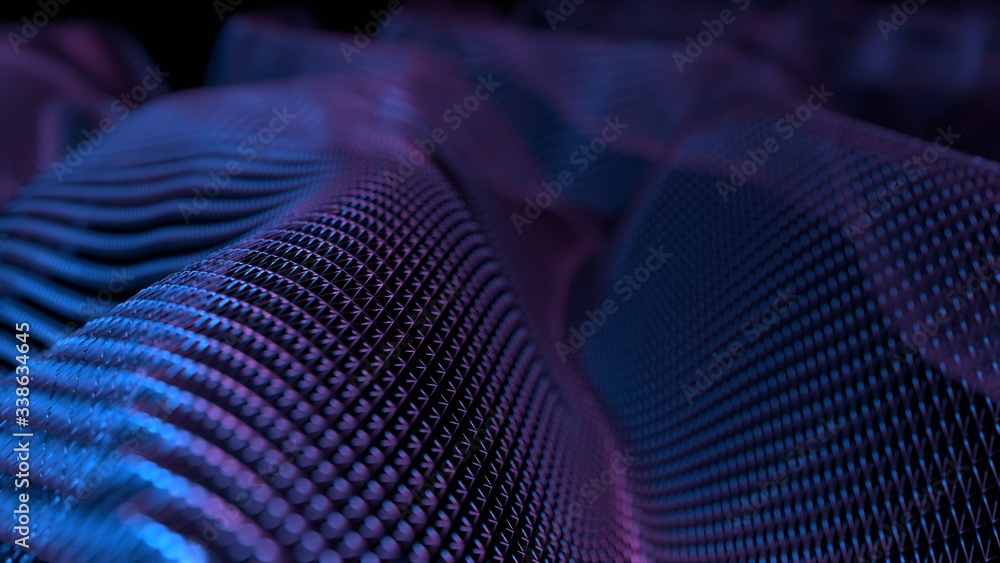 Poster 3d rendering of abstract structure geometry wire frame. mesh and lines in triangular shapes with dep