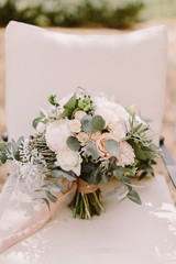 wedding bouquet with white peonies for rustic wedding