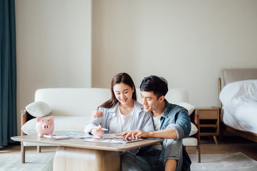 Asian couple at home Financial management