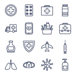 ambulances and covid 19 icon set, line style