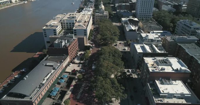 Aerial View of Historic Downtown Savannah, Georgia USA Near The Savannah River