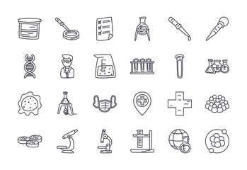 Naklejka premium chemical and science icon set, line style