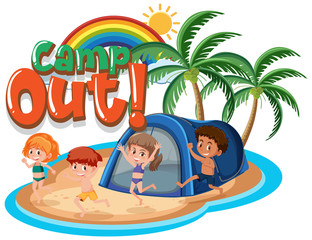 Font design for camp out with tent in the park