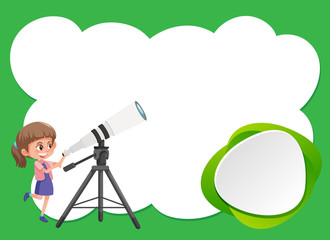 Background design template with girl and telescope