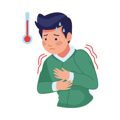 man sick with fever and thermometer covid19 symptom