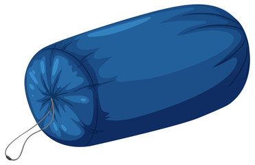 Sleeping bag in blue bag on white background